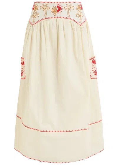 Never Fully Dressed Pollenca Embroidered Cotton Midi Skirt