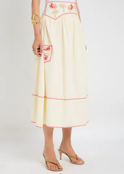 Never Fully Dressed Pollenca Embroidered Cotton Midi Skirt