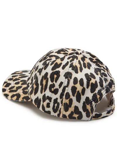 Ganni Logo-embroidered Leopard-print Canvas Cap In Multi