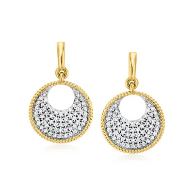 Ross-simons Pave Diamond Disc Drop Earrings In 14kt Yellow Gold