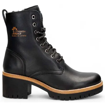 Panama Jack Padma B11 - Women's Black Block Heel Leather Ankle Boots