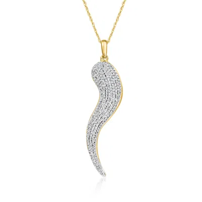 Ross-simons Pave Diamond Italian Horn Pendant Necklace In 18kt Gold Over Sterling