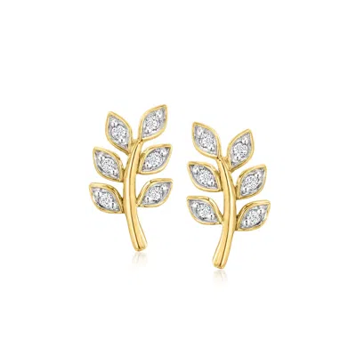 Ross-simons Diamond Leaf Earrings In 18kt Gold Over Sterling