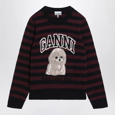 Ganni Graphic Wool Mix Poodle Stripe Sweaters And Cardigans Multicolor In Multi