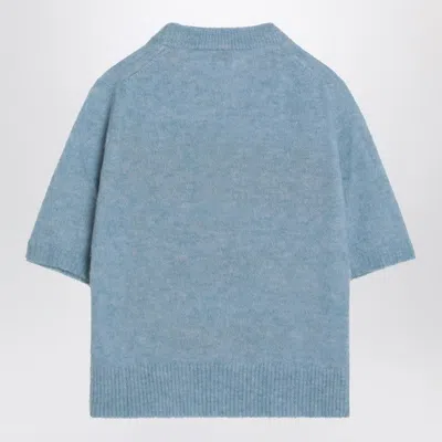 Ganni Womens Soft Chambray Logo Puppies Wool-blend Knit Top