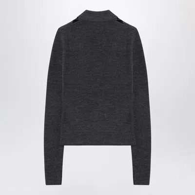 Ganni Grey Sweater With Classic Collar And Check Motif On The Front In Wool Woman In Gray