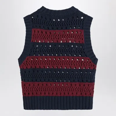 Ganni Striped Openwork Vest With Logo Inlay In Multi