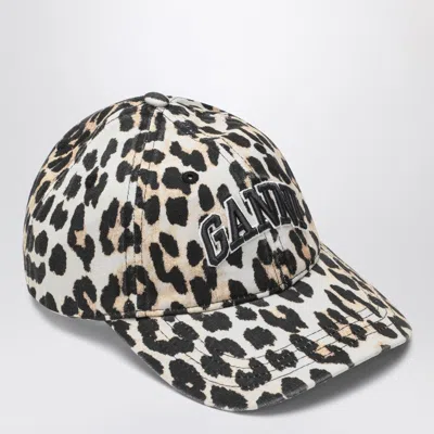 Ganni Leopard Print Canvas Baseball Cap