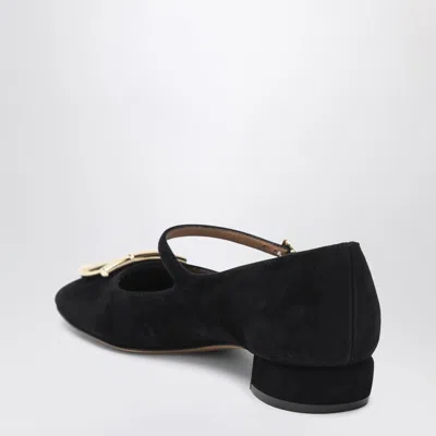 Ferragamo Suede Gancini Heeled Ballerina With Gold Hardware