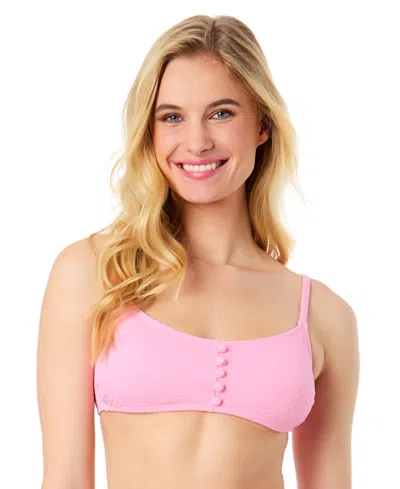 Cece Women's La Vie A La Mer Textured Button-front Bikini Top In Pink