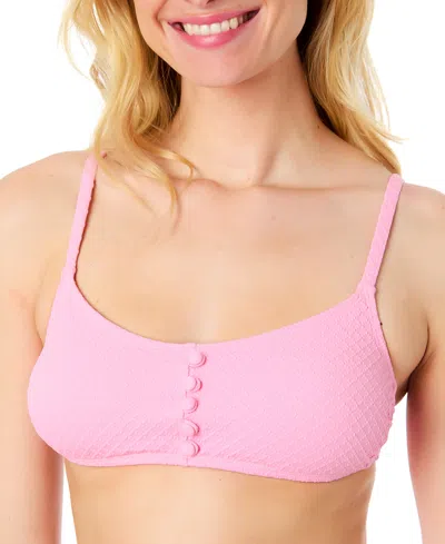 Cece Women's La Vie A La Mer Textured Button-front Bikini Top In Pink