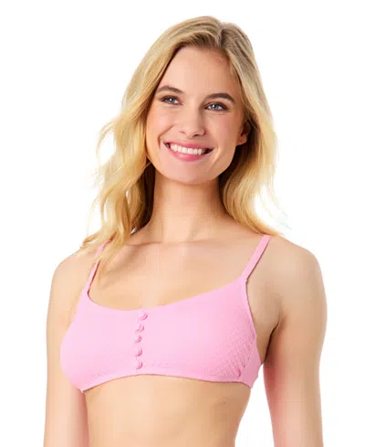 Cece Women's La Vie A La Mer Textured Button-front Bikini Top In Pink