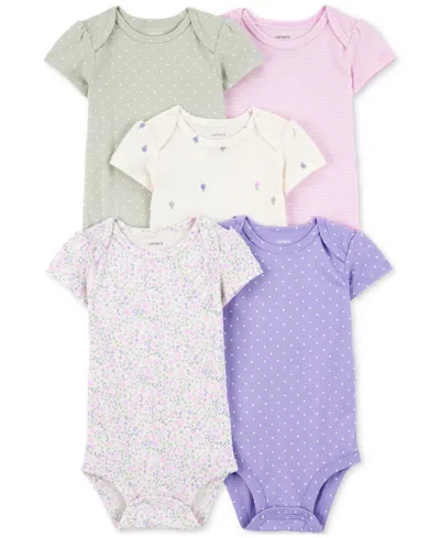 Carter's Baby Girls Round Neck Short Sleeve Rib 5-pc. Bodysuit