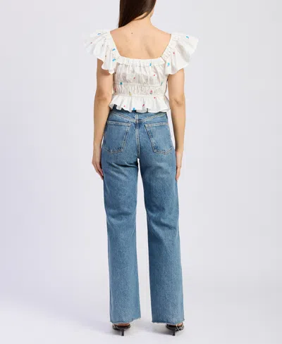 En Saison Nellie Flutter Sleeve Top In White Pink In Blue