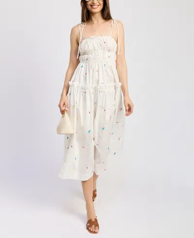 En Saison Nellie Sleeveless Smocked Midi Dress In White