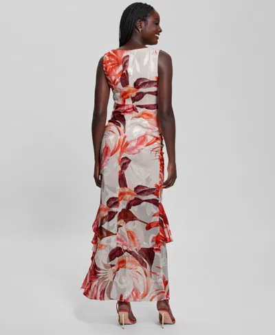 Guess Women's Ava Printed Mesh Ruffled Maxi Dress In Multi