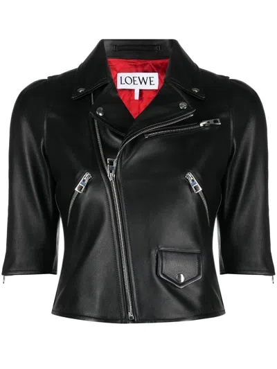 Loewe Short Biker Jacket In Black