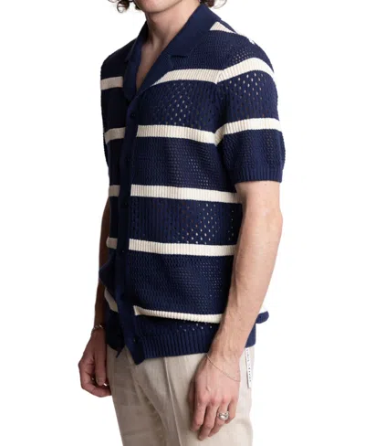 Paisley & Gray Men's Slim Fit Short Sleeve Striped Crochet Cardigan Sweater In Black