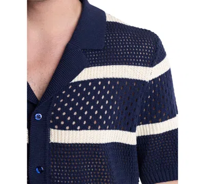 Paisley & Gray Men's Slim Fit Short Sleeve Striped Crochet Cardigan Sweater In Black