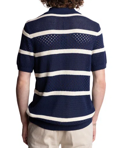 Paisley & Gray Men's Slim Fit Short Sleeve Striped Crochet Cardigan Sweater In Black