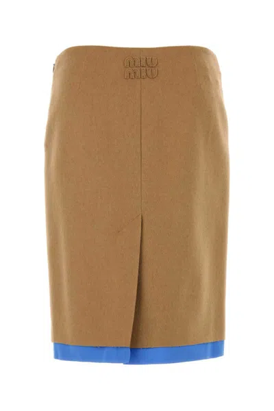 Miu Miu Camel Skirt With Back Slit And Contrasting Hem