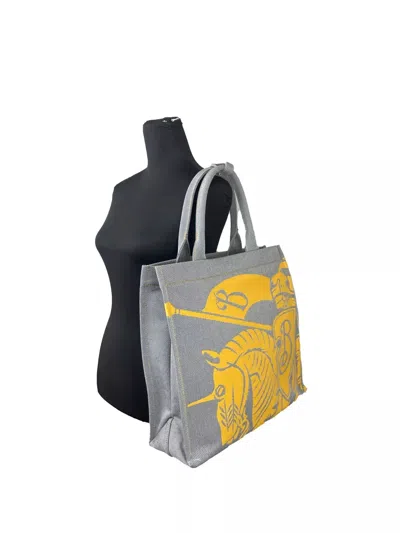 Burberry Ekd Canvas Tote Bag With Coin Pouch Sunflower Gray