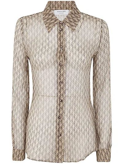 Marine Serre Moon Diamant Silk Crepon Button Up Blouse