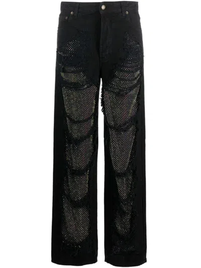 Darkpark Crystal-stitched Holey Wide-leg Pants