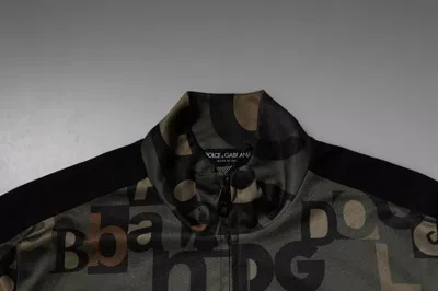 Dolce & Gabbana Army Green Polyester Logo Full Zip Men's Sweater