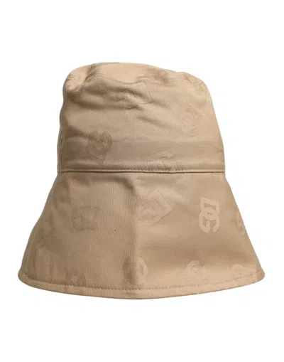 Dolce & Gabbana Beige Logo Monogram Cotton Bucket Men's Cap