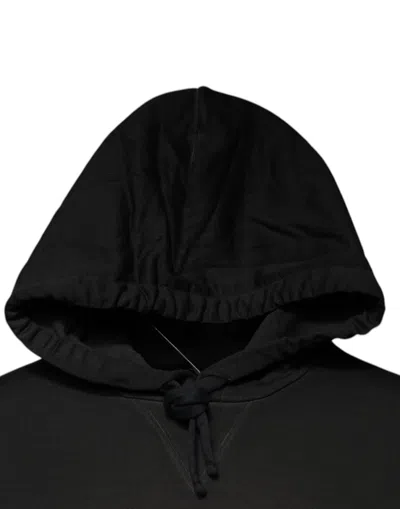 Dolce & Gabbana Black Cotton Hooded Dg Shield Pullover Sweater In Black