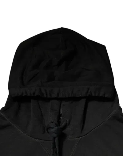 Dolce & Gabbana Black Cotton Hooded Dg Shield Pullover Sweater In Black