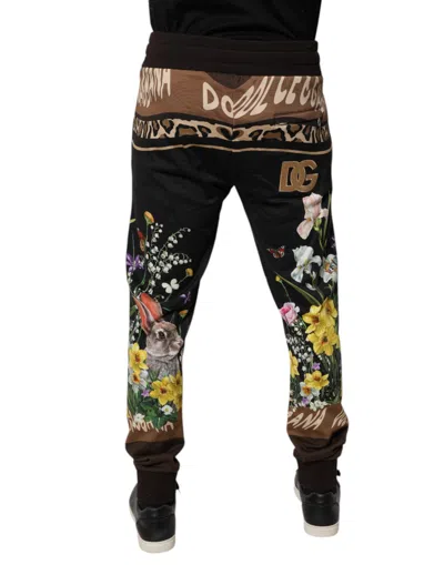 Dolce & Gabbana Black Floral Cotton Jogger Sweatmen's Men's Pants In Black