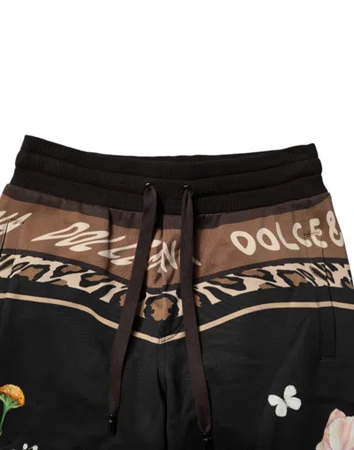 Dolce & Gabbana Black Floral Cotton Jogger Sweatmen's Men's Pants In Black