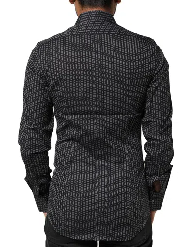 Dolce & Gabbana Black Gold Patterned Cotton Men Dress Shirt In Black