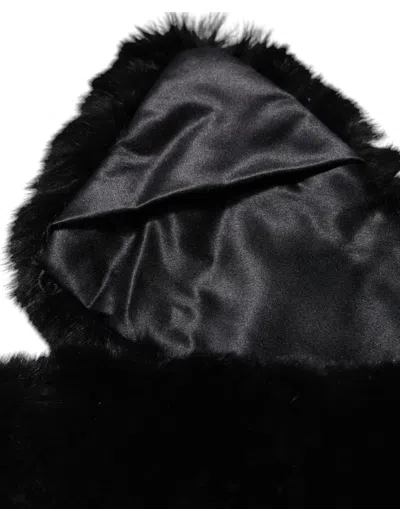 Dolce & Gabbana Black Lamb Fur Collar Women Neck Wrap Women's Scarf