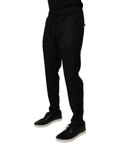 Dolce & Gabbana Black Wool Stretch Jogger Men's Pants In Black
