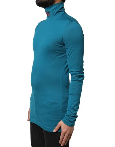 Dolce & Gabbana Blue Cotton Turtleneck Long Sleeves Men's Sweater