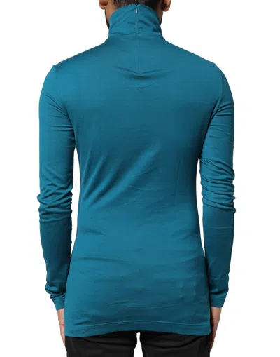 Dolce & Gabbana Blue Cotton Turtleneck Long Sleeves Men's Sweater
