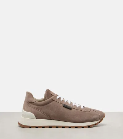 Brunello Cucinelli Suede Sneakers With Shiny Tab