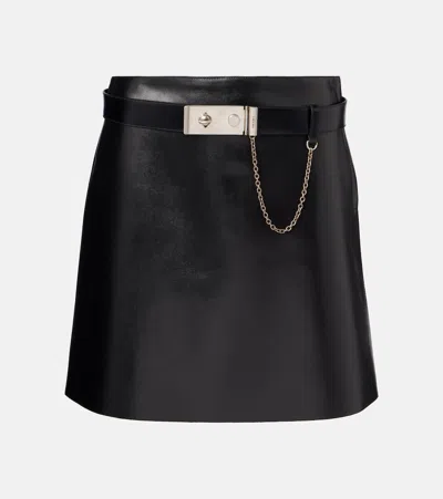 Prada Leather Belted Mini Skirt In Black
