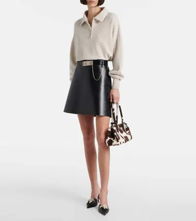 Prada Leather Belted Mini Skirt In Black