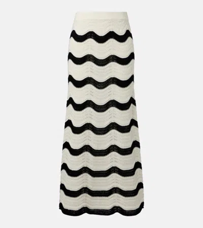 La Doublej Striped Pointelle-knit Cotton Maxi Skirt In White