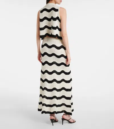 La Doublej Striped Pointelle-knit Cotton Maxi Skirt In White