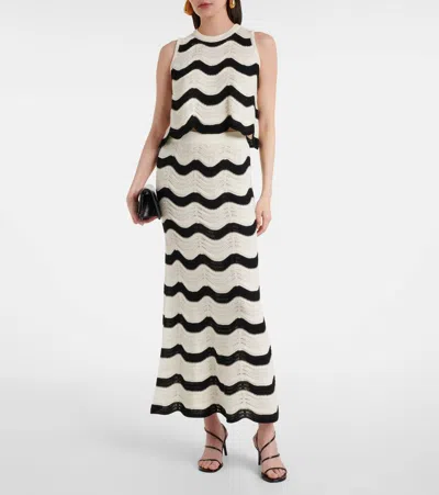 La Doublej Striped Pointelle-knit Cotton Maxi Skirt In White