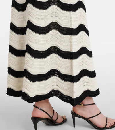 La Doublej Striped Pointelle-knit Cotton Maxi Skirt In White