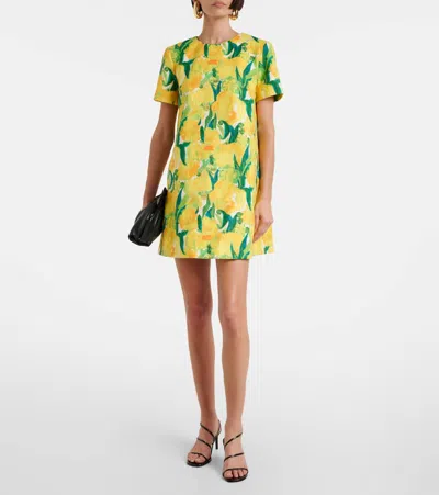 La Doublej Swing Lemon-print Shift Mini Dress In Yellow