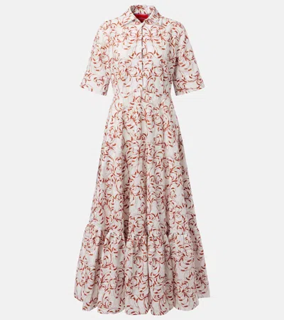 La Doublej San Pietro Tiered Embroidered Voile Maxi Shirt Dress In White