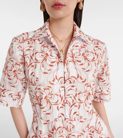 La Doublej San Pietro Tiered Embroidered Voile Maxi Shirt Dress In White