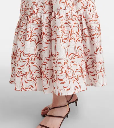 La Doublej San Pietro Tiered Embroidered Voile Maxi Shirt Dress In White